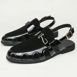 Men's Sandals Gladiator Sandals Roman Sandals PU Leather Breathable Comfortable Slip Resistant Buckle Black White