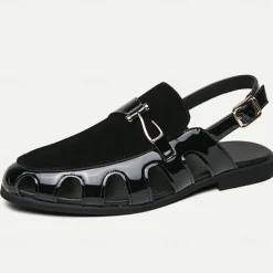 Men's Sandals Gladiator Sandals Roman Sandals PU Leather Breathable Comfortable Slip Resistant Buckle Black White