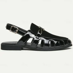 Men's Sandals Gladiator Sandals Roman Sandals PU Leather Breathable Comfortable Slip Resistant Buckle Black White