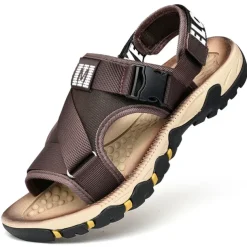 Men's Sandals Leather Sandals Beach Slippers Outdoor Hiking Sandals Sports Sandals Casual Beach Outdoor Daily Canvas Breathable Buckle Black Brown Khaki Summer Spring