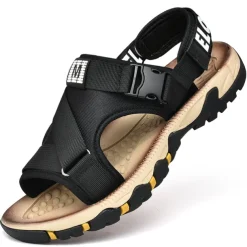Men's Sandals Leather Sandals Beach Slippers Outdoor Hiking Sandals Sports Sandals Casual Beach Outdoor Daily Canvas Breathable Buckle Black Brown Khaki Summer Spring