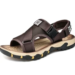 Men's Sandals Leather Sandals Beach Slippers Outdoor Hiking Sandals Sports Sandals Casual Beach Outdoor Daily Canvas Breathable Buckle Black Brown Khaki Summer Spring