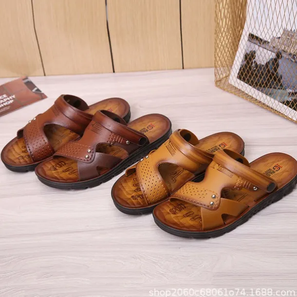 Men's Sandals Leatherette Loafers Leather Sandals Hand Stitching Casual Outdoor PU Breathable Loafer Red-brown820+6 Yellow820+6 Summer Spring