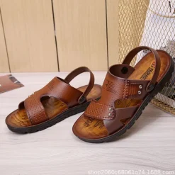 Men's Sandals Leatherette Loafers Leather Sandals Hand Stitching Casual Outdoor PU Breathable Loafer Red-brown820+6 Yellow820+6 Summer Spring