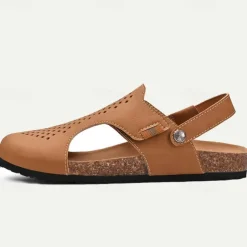 Men's Sandals Slippers & Flip-Flops Flat Sandals Microfiber Breathable Comfortable Slip Resistant Loafer Buckle Brown Beige