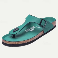 Men's Sandals Slippers & Flip-Flops Flat Sandals Microfiber Breathable Comfortable Slip Resistant Loafer Buckle White Red Green