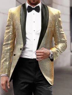 Men's Sequin 70s Disco Retro Blazer Party Sparkle Casual Jacket Pattern Single Breasted One-button Black Silver Burgundy Royal Blue Gold