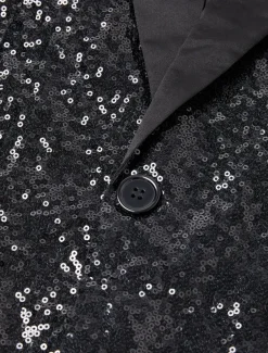 Men's Sequin 70s Disco Retro Blazer Party Sparkle Casual Jacket Pattern Single Breasted One-button Black Silver Burgundy Royal Blue Gold