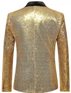 Men's Sequin 70s Disco Retro Blazer Party Sparkle Casual Jacket Pattern Single Breasted One-button Black Silver Burgundy Royal Blue Gold