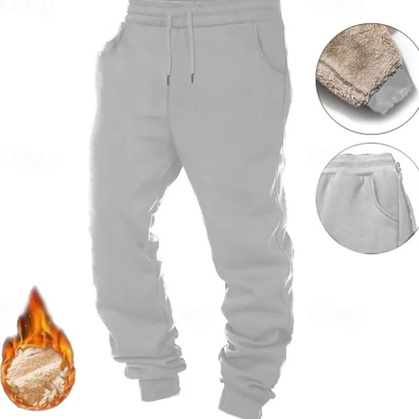 Men's Sherpa Fleece Pants Sweatpants Joggers Trousers Drawstring Elastic Waist Plain Comfort Warm Full Length Outdoor Casual Daily Sports Fashion Black Grey