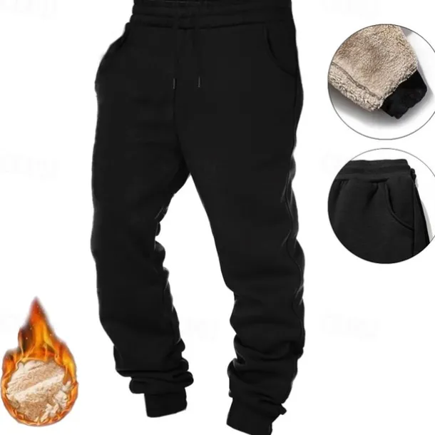 Men's Sherpa Fleece Pants Sweatpants Joggers Trousers Drawstring Elastic Waist Plain Comfort Warm Full Length Outdoor Casual Daily Sports Fashion Black Grey
