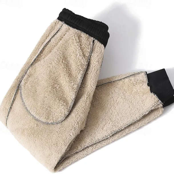 Men's Sherpa Fleece Pants Sweatpants Joggers Trousers Drawstring Elastic Waist Plain Comfort Warm Full Length Outdoor Casual Daily Sports Fashion Black Grey