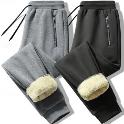 Men's Sherpa Fleece Pants Sweatpants Joggers Winter Pants Pocket Letter Warm Daily Leisure Sports Going out Streetwear Casual Black Black Straight Leg Micro-elastic