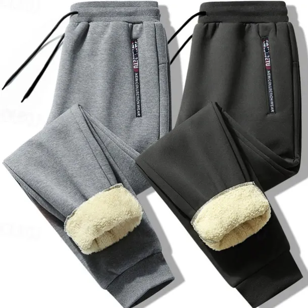 Men's Sherpa Fleece Pants Sweatpants Joggers Winter Pants Pocket Letter Warm Daily Leisure Sports Going out Streetwear Casual Black Black Straight Leg Micro-elastic