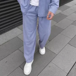 Men's Shirt 2 Piece Shirt Set Matching Sets Casual Shirt Corduroy Shirt Brown Green khaki Gray Light Blue Long Sleeve Solid Color Collar Street Daily Clothing Apparel Fashion Casual Comfortable