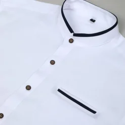 Men's Shirt Band Collar Shirt Dress Shirt Button Up Shirt Oxford Shirt Patchwork Wedding Vacation White Navy Blue Blue Gray Long Sleeve Standing Collar Spring & Summer Clothing Apparel Front Pocket