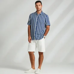 Men's Shirt Button Up Shirt Casual Shirt Beach Shirt Blue Light Blue Short Sleeve Striped Turndown Shirt Collar Party Causal Button Clothing Apparel Daily Casual Daily