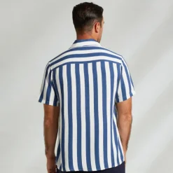 Men's Shirt Button Up Shirt Casual Shirt Beach Shirt Blue Light Blue Short Sleeve Striped Turndown Shirt Collar Party Causal Button Clothing Apparel Daily Casual Daily