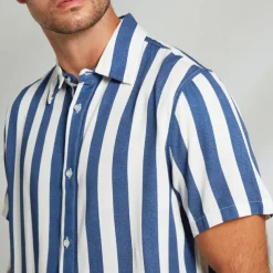Men's Shirt Button Up Shirt Casual Shirt Beach Shirt Blue Light Blue Short Sleeve Striped Turndown Shirt Collar Party Causal Button Clothing Apparel Daily Casual Daily