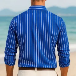 Men's Shirt Button Up Shirt Casual Shirt Summer Shirt Pink Blue Green Long Sleeve Stripes Lapel Hawaiian Holiday Button-Down Clothing Apparel Fashion Casual Comfortable