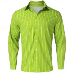 Men's Shirt Button Up Shirt Casual Shirt Summer Shirt Pink Blue Green Long Sleeve Stripes Lapel Hawaiian Holiday Button-Down Clothing Apparel Fashion Casual Comfortable