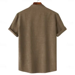 Men's Shirt Button Up Shirt Short Sleeve Vintage Casual Tribal Vacation Daily Summer Spring Band Collar grandad collar Print Dark Green Green Khaki