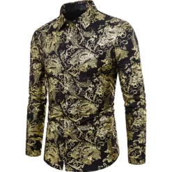 Men's Shirt Casual Shirt Prom Shirt Tuxedo Shirts Holiday Party Casual Black Blue Gold Long Sleeve Classic Collar All Seasons Clothing Apparel Color Block