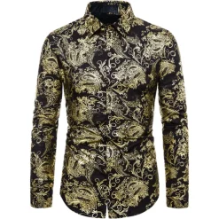 Men's Shirt Casual Shirt Prom Shirt Tuxedo Shirts Holiday Party Casual Black Blue Gold Long Sleeve Classic Collar All Seasons Clothing Apparel Color Block