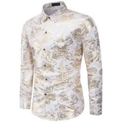 Men's Shirt Casual Shirt Prom Shirt Tuxedo Shirts Holiday Party Casual Black Blue Gold Long Sleeve Classic Collar All Seasons Clothing Apparel Color Block