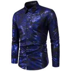 Men's Shirt Casual Shirt Prom Shirt Tuxedo Shirts Holiday Party Casual Black Blue Gold Long Sleeve Classic Collar All Seasons Clothing Apparel Color Block