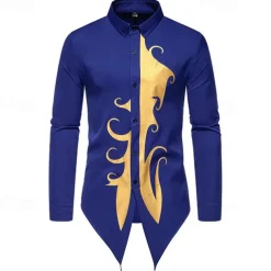 Men's Shirt Casual Shirt Tuxedo Shirts Bronzing Date Casual Daily Black White Blue Long Sleeve Lapel Spring & Fall Clothing Apparel