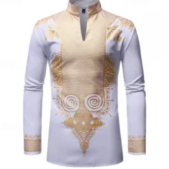 Men's Shirt Casual Shirt Tuxedo Shirts Bronzing Stage Party / Cocktail Black White Red Navy Blue Long Sleeve Stand Collar Spring & Fall Clothing Apparel