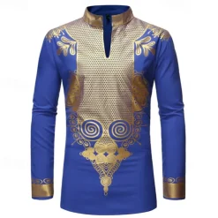 Men's Shirt Casual Shirt Tuxedo Shirts Bronzing Stage Party / Cocktail Black White Red Navy Blue Long Sleeve Stand Collar Spring & Fall Clothing Apparel