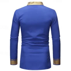 Men's Shirt Casual Shirt Tuxedo Shirts Bronzing Stage Party / Cocktail Black White Red Navy Blue Long Sleeve Stand Collar Spring & Fall Clothing Apparel