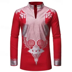 Men's Shirt Casual Shirt Tuxedo Shirts Bronzing Stage Party / Cocktail Black White Red Navy Blue Long Sleeve Stand Collar Spring & Fall Clothing Apparel