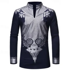 Men's Shirt Casual Shirt Tuxedo Shirts Bronzing Stage Party / Cocktail Black White Red Navy Blue Long Sleeve Stand Collar Spring & Fall Clothing Apparel