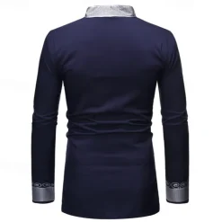 Men's Shirt Casual Shirt Tuxedo Shirts Bronzing Stage Party / Cocktail Black White Red Navy Blue Long Sleeve Stand Collar Spring & Fall Clothing Apparel