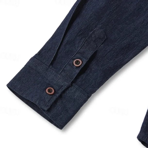 Men's Shirt Chambray Shirt Calico Shirt Button Up Shirt Casual Shirt Denim Shirt Denim Blue Black Dark Navy Blue Long Sleeve Plain Collar Daily Vacation Clothing Apparel Cotton Fashion Casual