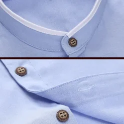 Men's Shirt Chinese Collar Shirt Mandarin Collar Shirt Dress Shirt Button Up Shirt Plain Wedding Party Pink Blue Sky Blue Dark Gray Long Sleeve Grandad Collar Spring & Fall Clothing Apparel Patchwork