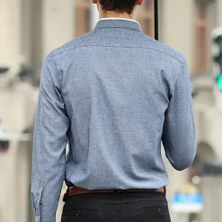 Men's Shirt Chinese Collar Shirt Mandarin Collar Shirt Dress Shirt Button Up Shirt Plain Wedding Party Pink Blue Sky Blue Dark Gray Long Sleeve Grandad Collar Spring & Fall Clothing Apparel Patchwork