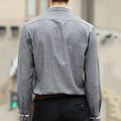 Men's Shirt Chinese Collar Shirt Mandarin Collar Shirt Dress Shirt Button Up Shirt Plain Wedding Party Pink Blue Sky Blue Dark Gray Long Sleeve Grandad Collar Spring & Fall Clothing Apparel Patchwork