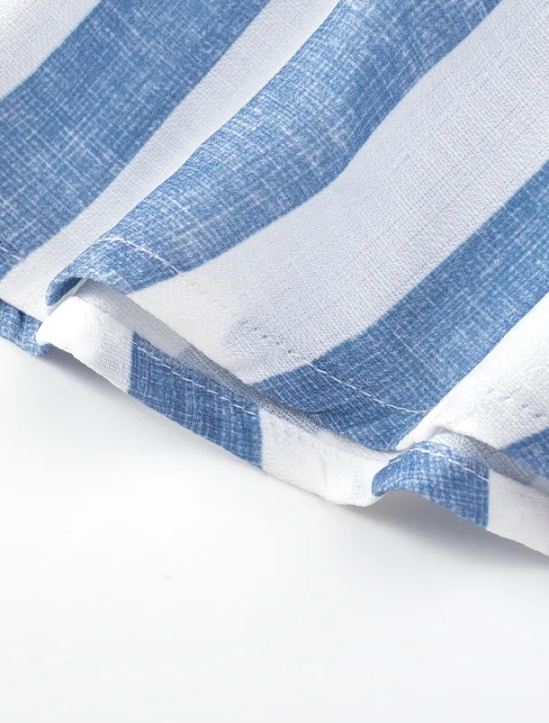 Men's Shirt Chinese Collar Shirt Mandarin Collar Shirt Summer Shirt Casual Shirt Button Up Shirt Blue Green Dark Blue Long Sleeve Stripes Grandad Collar Band Collar Vacation Daily Clothing Apparel