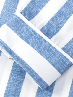 Men's Shirt Chinese Collar Shirt Mandarin Collar Shirt Summer Shirt Casual Shirt Button Up Shirt Blue Green Dark Blue Long Sleeve Stripes Grandad Collar Band Collar Vacation Daily Clothing Apparel