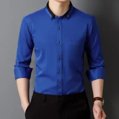 Men's Shirt Dress Shirt Button Up Shirt Solid Color Wedding Party Black White Pink Wine Long Sleeve Lapel Spring Fall Clothing Apparel Pocket