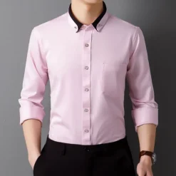 Men's Shirt Dress Shirt Button Up Shirt Solid Color Wedding Party Black White Pink Wine Long Sleeve Lapel Spring Fall Clothing Apparel Pocket