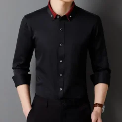 Men's Shirt Dress Shirt Button Up Shirt Solid Color Wedding Party Black White Pink Wine Long Sleeve Lapel Spring Fall Clothing Apparel Pocket