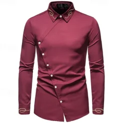 Men's Shirt Dress Shirt Button Up Shirt Plain Wedding Party Black White Red Navy Blue Long Sleeve Lapel Spring & Fall Clothing Apparel Embroidered