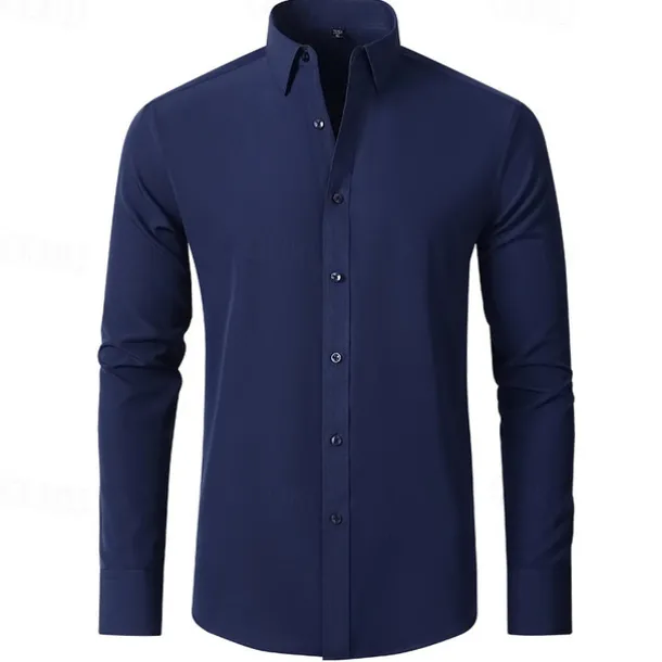 Men's Shirt Dress Shirt Button Up Shirt Plain Wedding Party Black White Pink Wine Long Sleeve Lapel Spring & Fall Clothing Apparel