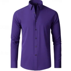 Men's Shirt Dress Shirt Button Up Shirt Plain Wedding Party Black White Pink Wine Long Sleeve Lapel Spring & Fall Clothing Apparel