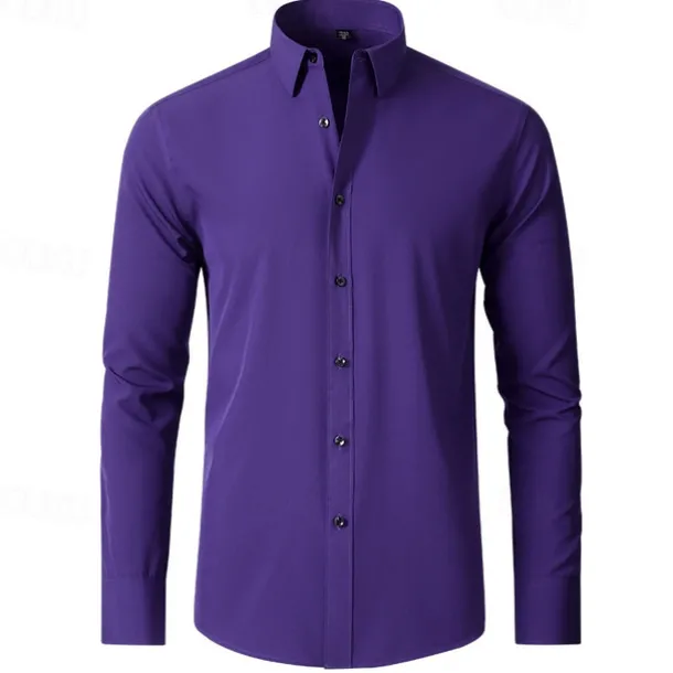 Men's Shirt Dress Shirt Button Up Shirt Plain Wedding Party Black White Pink Wine Long Sleeve Lapel Spring & Fall Clothing Apparel